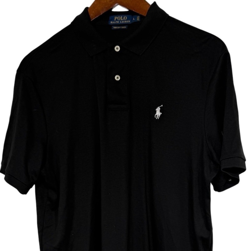 Polo Ralph Lauren Mens Pima Soft Touch Polo Shirt Black Large Pony Logo RN 41381
